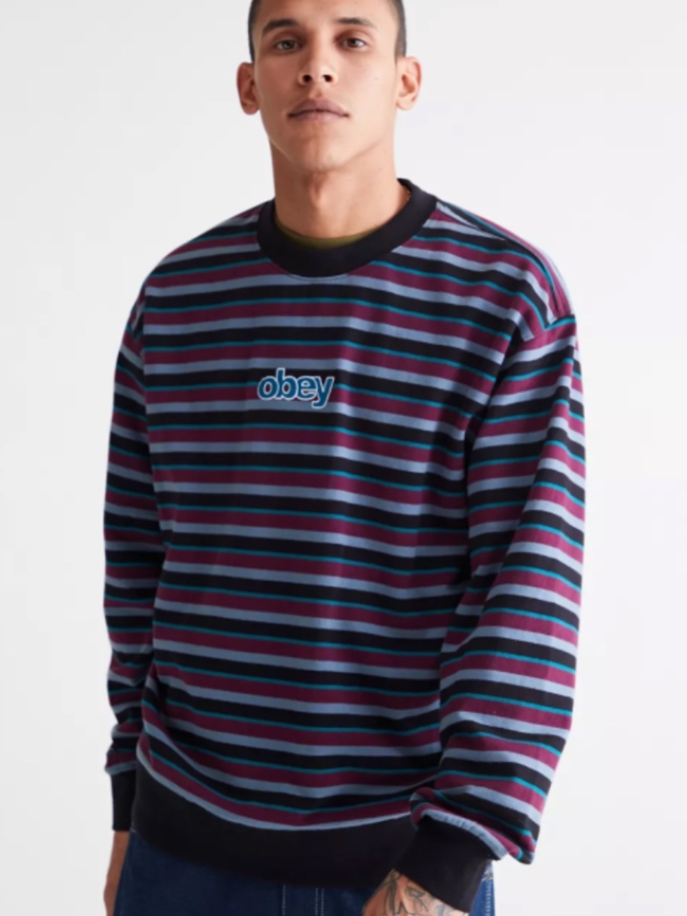 Obey Anden Striped Sweatshirt Size XL Crewneck Retro‎ (A)